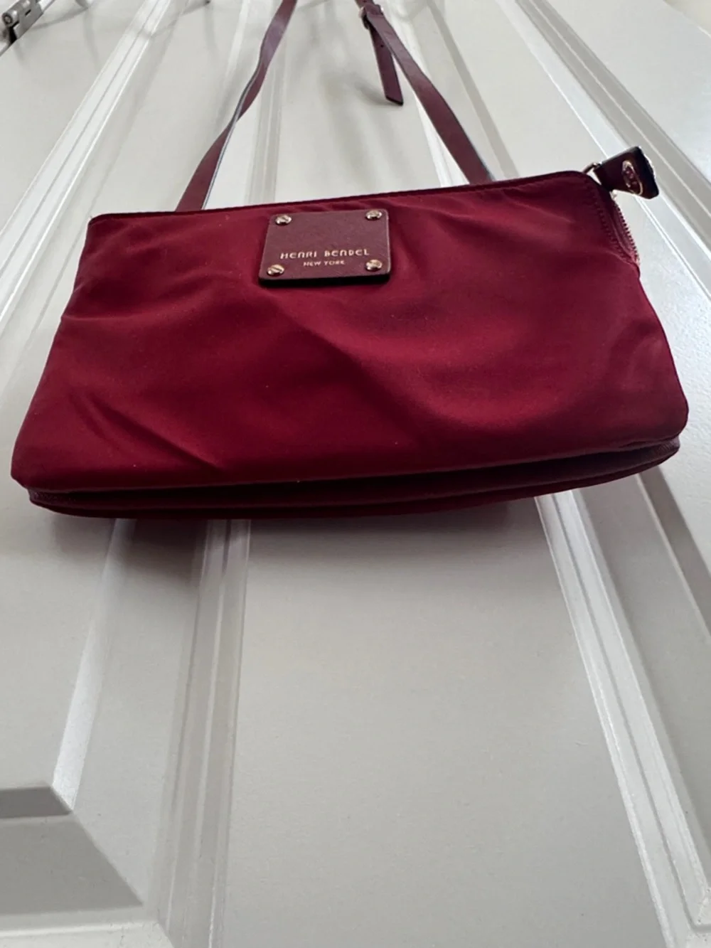 henri bendel burgundy crossbody with gold-tone accents - Picture 6 of 12